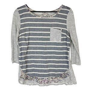 EUC Anthropologie Postmark Striped Floral Hem Farrago Tee